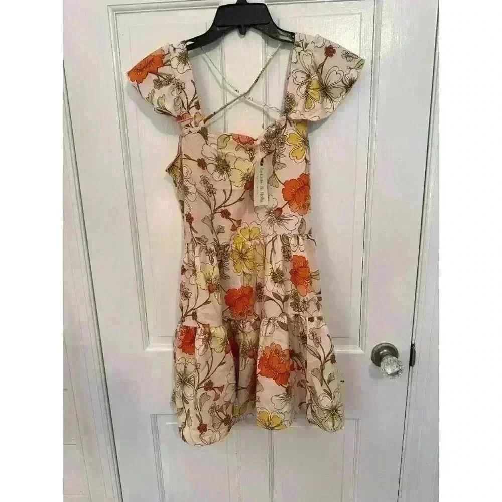 Lottie & Holly BOG Blush Pink Floral Tiered Flutter Sleeve‎ Dress size S NWT